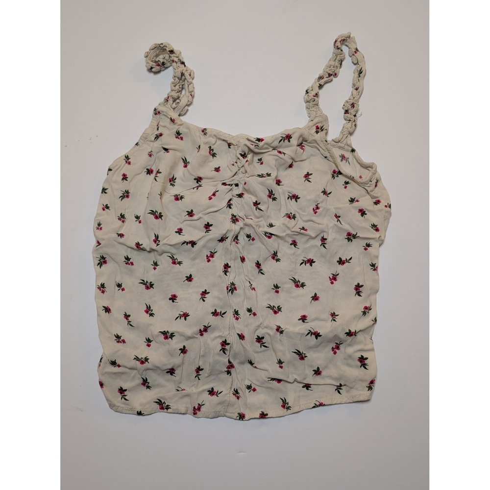 Abound Women Small Floral Tank Top Braided‎ Straps Smocked Back Ruched Peplum
